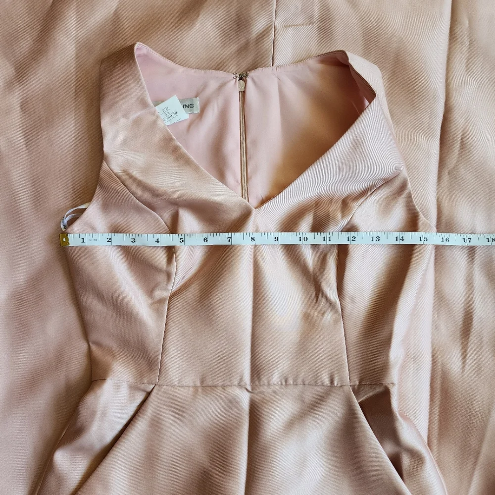 Alfred Sung Sleeveless V-Neck Satin Dress With Pockets In Toasted Sugar … - Picture 7 of 9